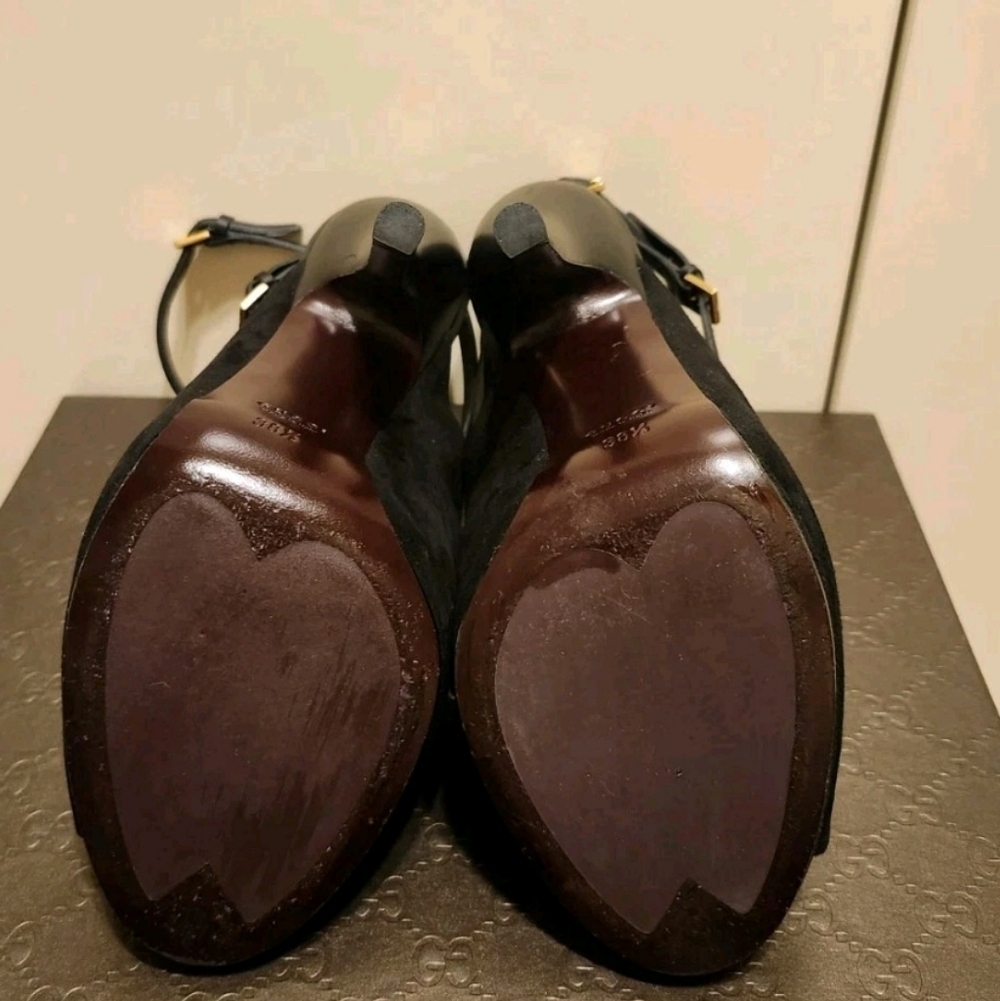 NIB Gucci Blck Suede/Leather Peep Toe Slingback Ankle Strap Pumps Sz.8/38.5 $995 - Picture 9 of 10